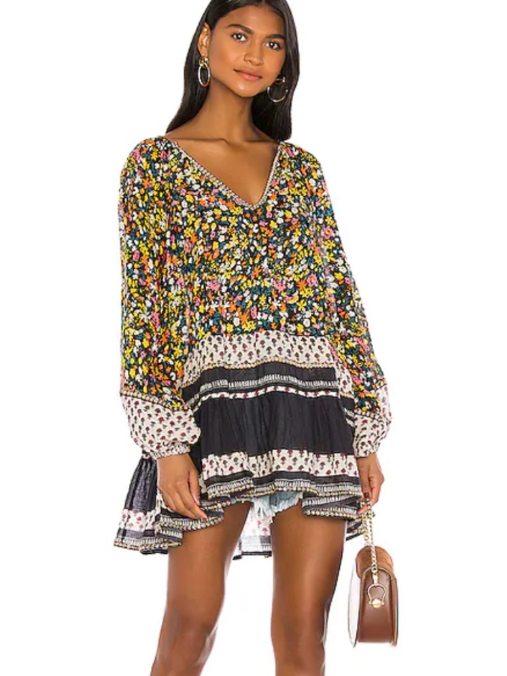 Free People Gardenia Printed Floral Bohemian Tunic Dress Size Medium